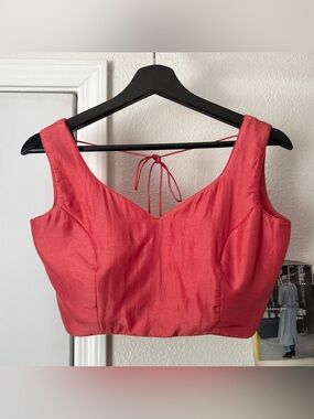 KALKI coral pink sweetheart‎ neck cropped tie back tank top